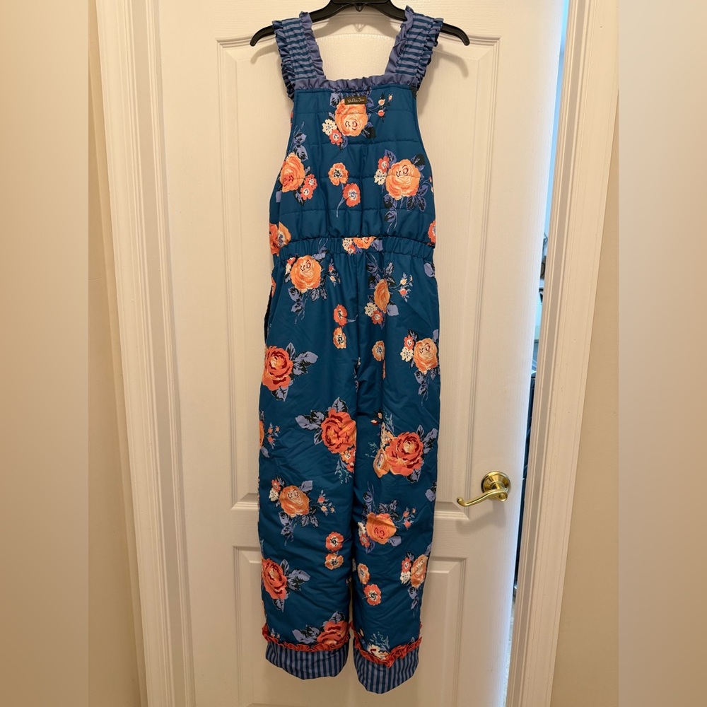 Matilda Jane Floral Blue snow bib Sz 14 girls Euc